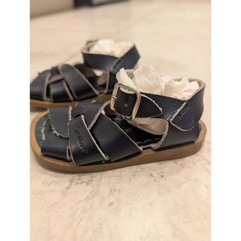 Toddler Girls Size 5 Salt Water Summer Sandals Dark Blue Interwoven Leather